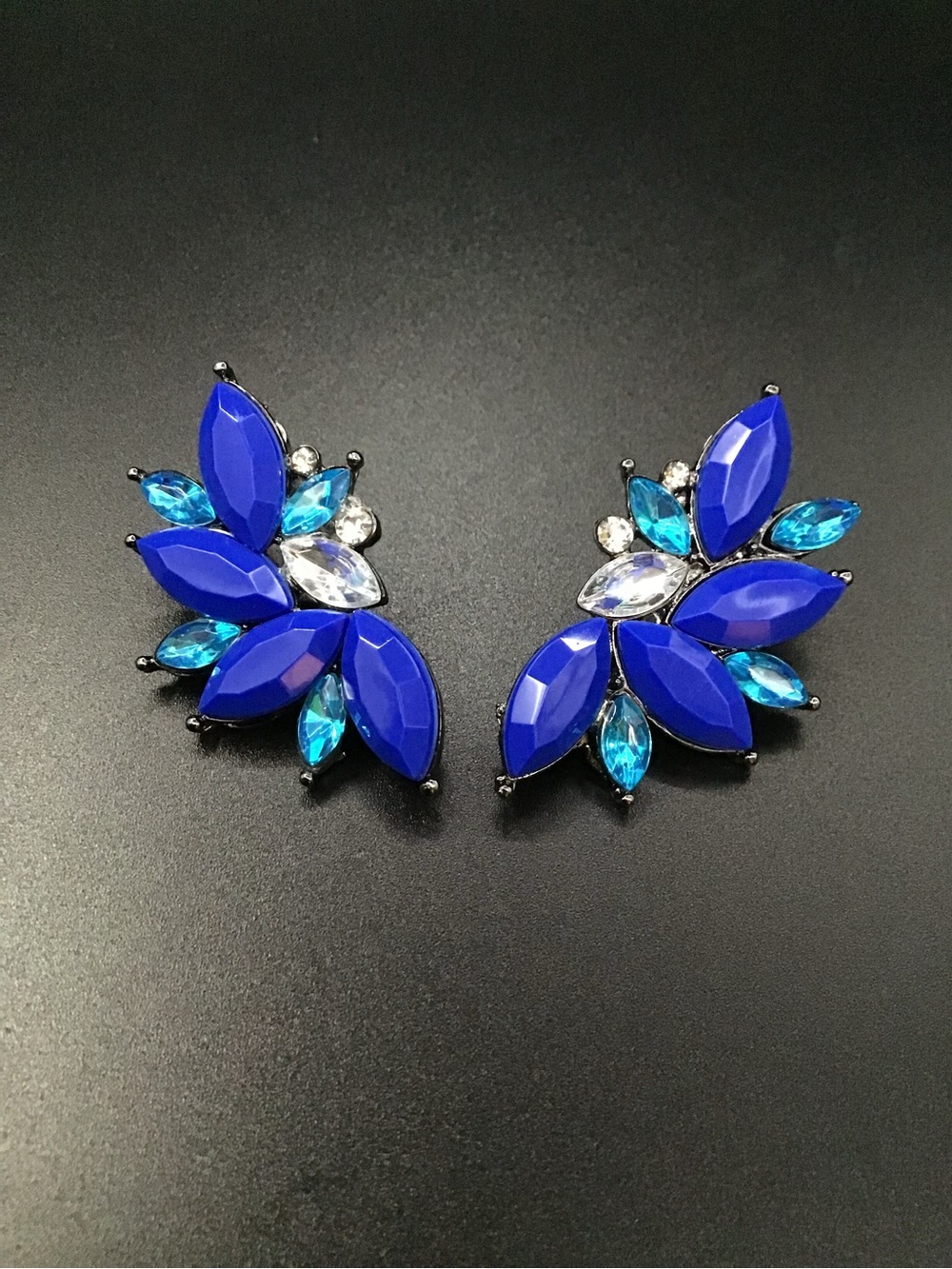 Blue Marquis Rhinestones Earrings - Picture 2 of 2